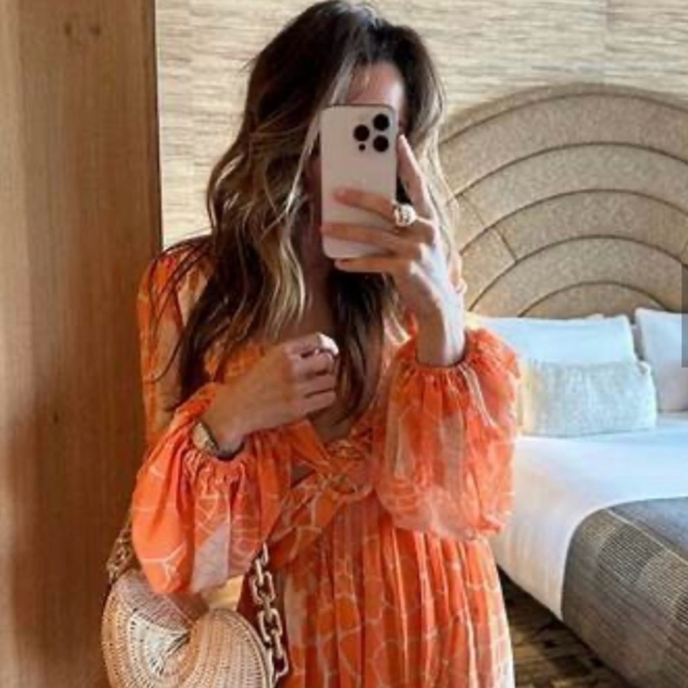 12th Tribe Vibrant Orange Long Sleeve Dress